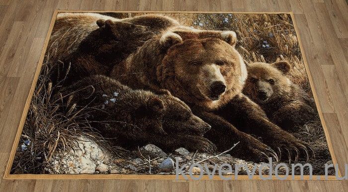 Шерстяной пейзажный ковер Hunnu 6S235 28 медведи Шерстяной пейзажный ковер Hunnu 6S235 28 медведи
